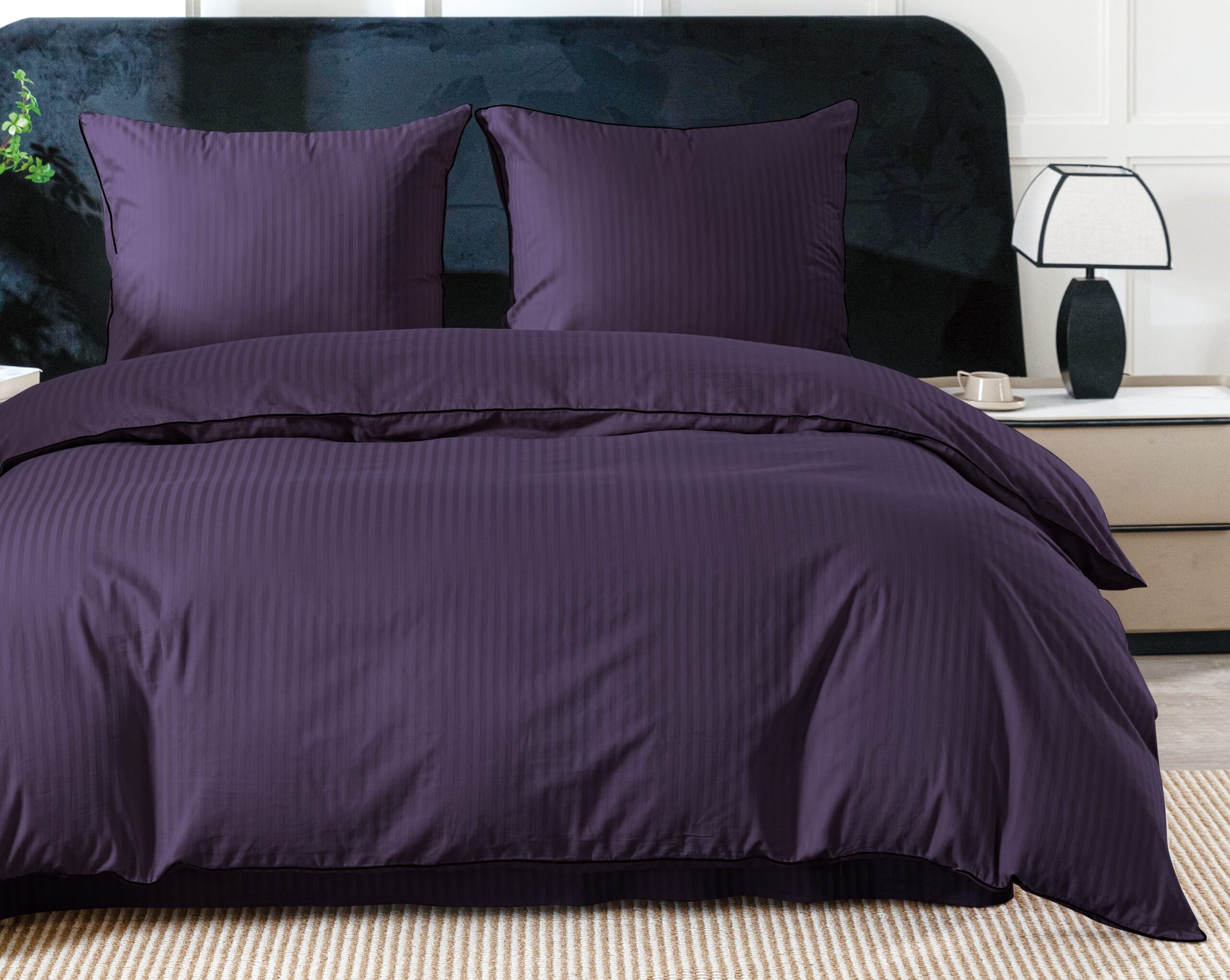 QMP-3426-1 Elegancka pościel bawełniana w pasy 140x200 z ozdobną lamówką - obrazek 1